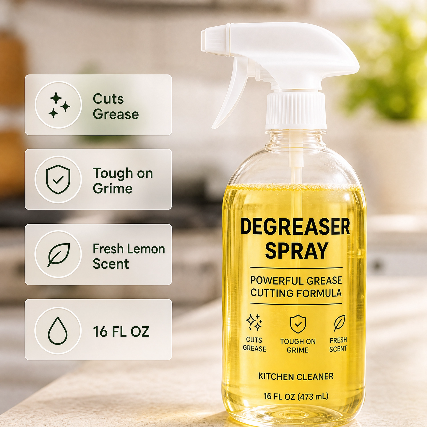 Powerful Kitchen Degreaser Spray Bottle – Fast Acting Grease Remover