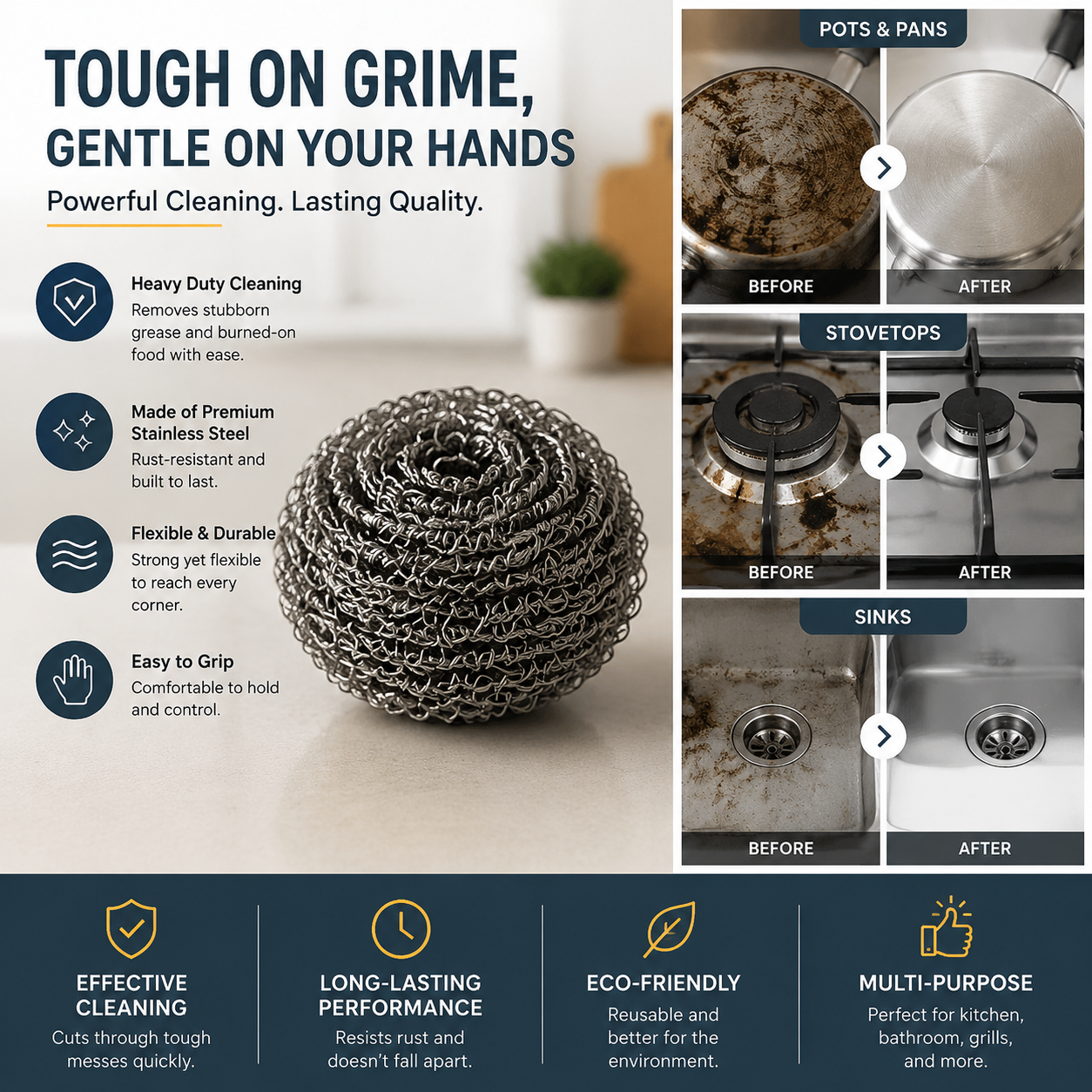 Heavy Duty Stainless Steel Scrubber Ball – Burnt Food & Grease Remover