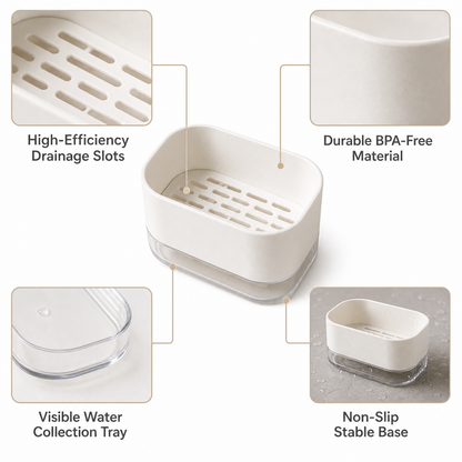 Dual Layer Soap & Dish Draining Rack – Sink Organizer with Removable Drain Tray for Kitchen & Bathroom