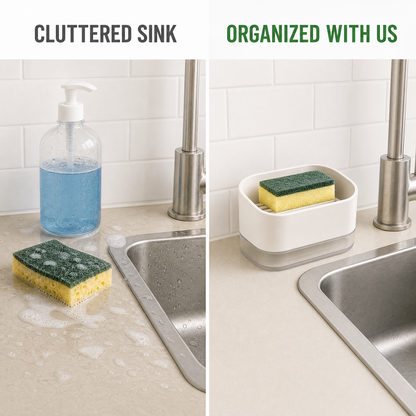 Dual Layer Soap & Dish Draining Rack – Sink Organizer with Removable Drain Tray for Kitchen & Bathroom